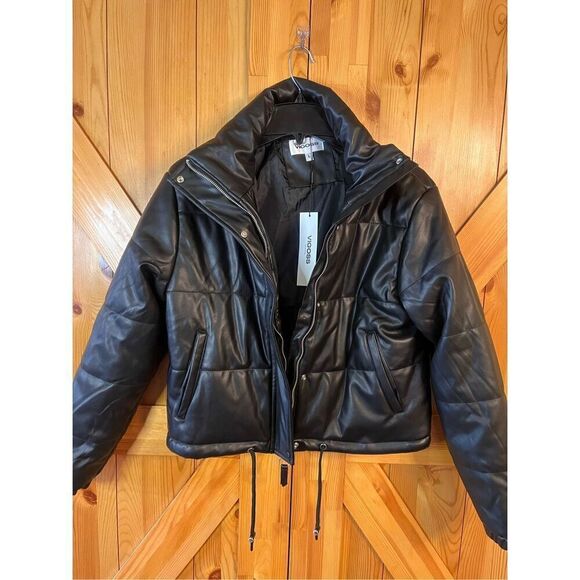 Vigoss Womens Black Faux Leather Cropped Puffer Coat Large nwt (3678) - Picture 3 of 7